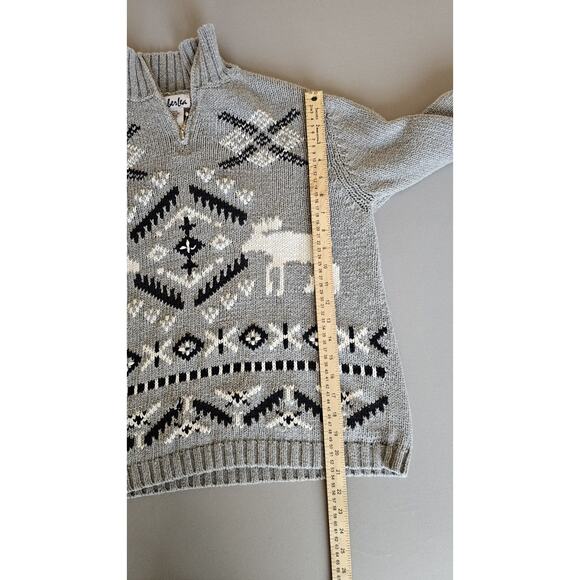 Timberlea Vintage Gray Knit Zip Sweater Reindeer Holiday Christmas Winter Sz L - Picture 7 of 9